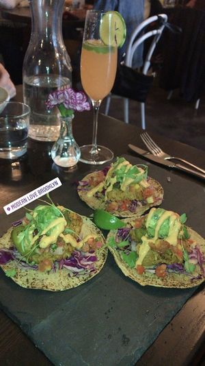 Tacos and a mimosa  at Modern Love in Brooklyn