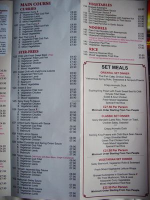 Menu at The Oriental Tree in West London