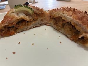 Inside of veggie curry pan at Soleil Organic Bakery in Osaka