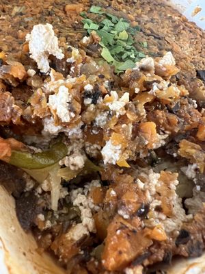 Inside lentil veggie lasagna - zucchini noodles  at The Pureganic Cafe in Harrison