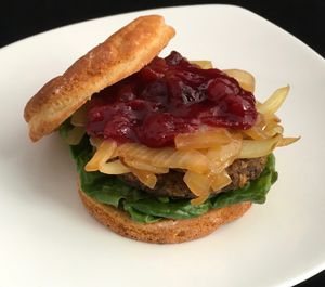 Vegan "Turkey Burger" on homemade gluten free bun. Really, really good and filling. at The Pureganic Cafe in Harrison