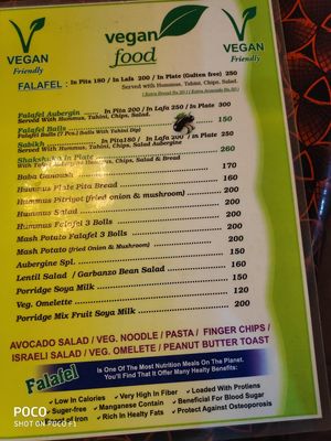 Vegan menu at Shimon Falafel in Arambol