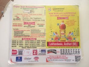 Menu at Sandwizza in Mumbai