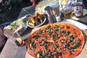 Vegan “Flammkuchen”, Farmer’s bread + homemade dips  at Mezzo  in Hannover