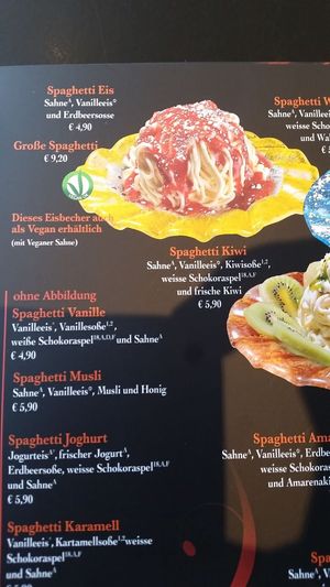 Veganes Spaghettieis, schmeckt wie nicht-veganes at Eiscafe Dolomiti in Gifhorn