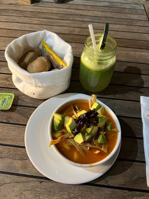 Vegan tortilla soup  at Garabatos in Mexico City