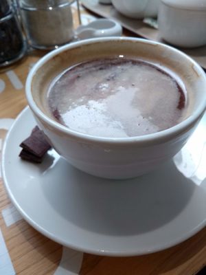 Americano with almond milk & 2 very yummy pieces of strawberry raw chocolate at rawcoco in La Rochelle