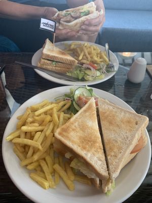 Sausage Club Sandwich and Chips at The Watch House in New Quay