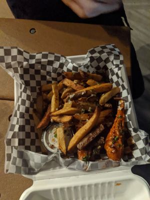 Buffalo wings and garlic fries at The Fix - Falafel Food Truck in Reno