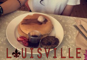 Pancakes with vegan sausage  at Flora Kitchenette in Louisville