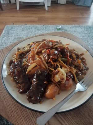 Random assortment of food, all vegan and delicious at Harvest Vegetarian Kitchen in Wrexham