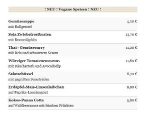 the vegan menue at Gasthaus Hansi in Vienna