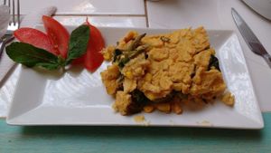 Vegan vegetable pie as a main (menu) at Bum Kaldi in San Pedro De Atacama
