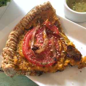 vegan quiche  at Bum Kaldi in San Pedro De Atacama