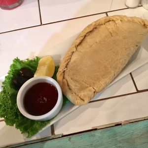 vegan soy 'pino' empanada  at Bum Kaldi in San Pedro De Atacama