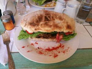 A rather huge sandwich at Bum Kaldi in San Pedro De Atacama