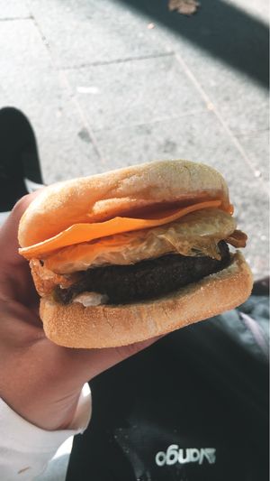 Sausage and egg breakfast muffin at Lord of the Fries in Haymarket