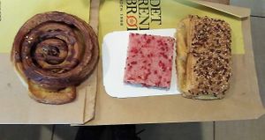 Chocolate pastry, raspberry slice and Danish pastry at Det Rene Brød - Kronprinsessegade in Copenhagen