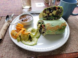 This breakfast burrito satisfied in a serious sorta way! at Sirena Morena in Cancun