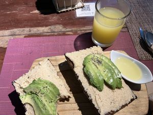 Tostadas humus y aguacate  at Sirena Morena in Cancun