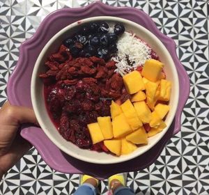 Red Fruits bowl! delicious at Sirena Morena in Cancun