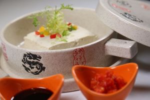 home made toufu ,fresh making , at Old Wood Village in Dubai