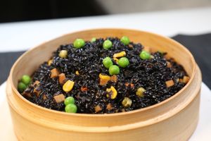 steamed bleak bean rice and green beans  at Old Wood Village in Dubai