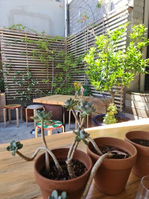 Outdoor seating at Small Axe Kitchen in Brunswick