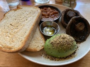 Sourdough with mushrooms, avocado and smoky baked beans    at Small Axe Kitchen in Brunswick