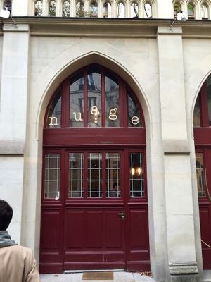 The front door. Old and charming building in Paris at Nuage Cafe in Paris