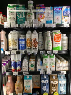 A shot of our non-dairy milk fridge. at Lemon Street Market in Lancaster