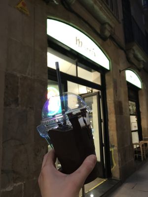 Vegan shake with dark chocolate ice cream and avocado ice cream. at Manna Gelats in Barcelona