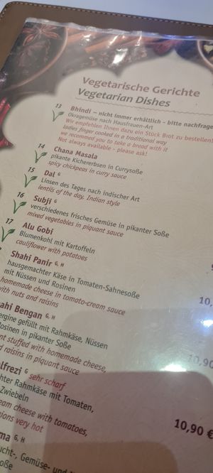 Vegan part of menu at Maharadscha in Berlin