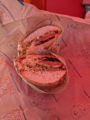 Vegan provolone, mushrooms, turkey at Ike's in Berkeley