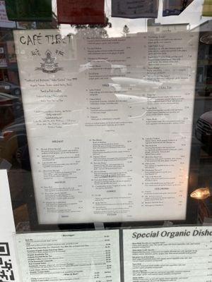 main menu at Cafe Tibet in Berkeley