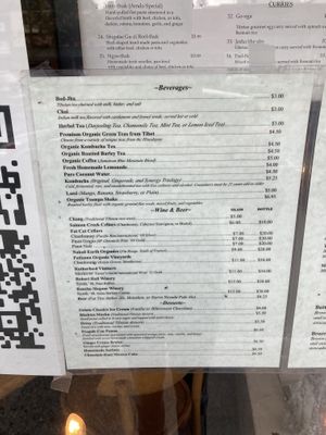 drinks and desserts menu at Cafe Tibet in Berkeley