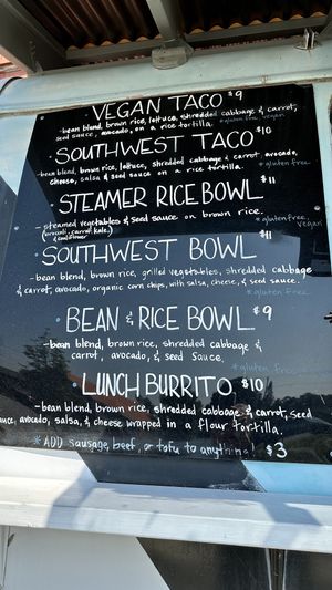 Menu showing Vegan Taco  at Soul Picnic - Food Truck in Sandpoint
