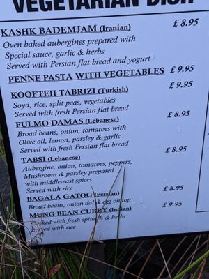 Snapshot of menu - all vegetarian items can be made vegan at Chechecks  in Aberfeldy