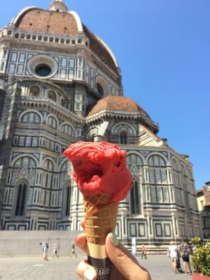 Raspberry sorbet in vegan cone at Edoardo - Piazza del Duomo in Florence