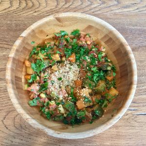 Bowl of the day: warm couscous and veg at Vege Cafe in Lausanne
