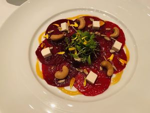 Beet carpaccio  at Hawa - Tambo del Inka in Urubamba