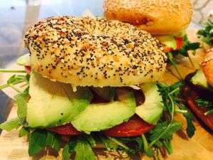 Bagel: Avocado Tom - with Avocado, Tomatoes, Salad and Honey-fig sauce at Taste in Luebeck