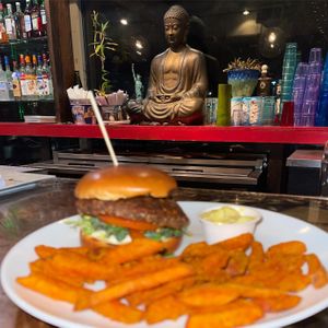 Mushroom burger. Vegan sauce and bun  at Langosta Lounge in Asbury Park