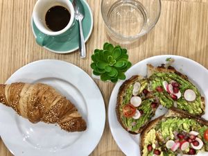 Avocado toast and croissant - soso good! at Cloud Cakes - Mandar in Paris