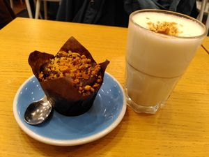 Peanut butter chocolate muffin and steamed soy milk at Cloud Cakes - Mandar in Paris