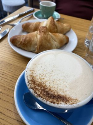 Chai latte and espresso with our hot croissants!  at Cloud Cakes - Mandar in Paris