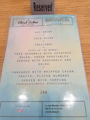 Brunch menu at Cloud Cakes - Mandar in Paris