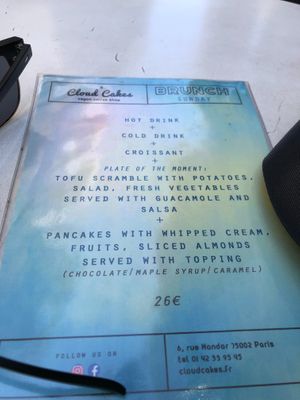 Brunch menu September 2023 at Cloud Cakes - Mandar in Paris