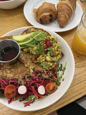 Tofu scramble pancakes with a side of pastries  at Cloud Cakes - Mandar in Paris