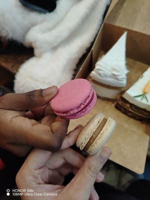 Framboise or Raspberry Macaron and some sort of nut Macaron (sorry was too ecited to try that I didn't check names properly) at Cloud Cakes - Mandar in Paris
